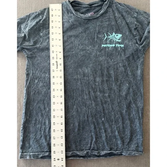 Psycho Tuna Mens Acid Wash Graphic T-Shirt Skeleton Fish Grey Teal Pink Small - Picture 6 of 7
